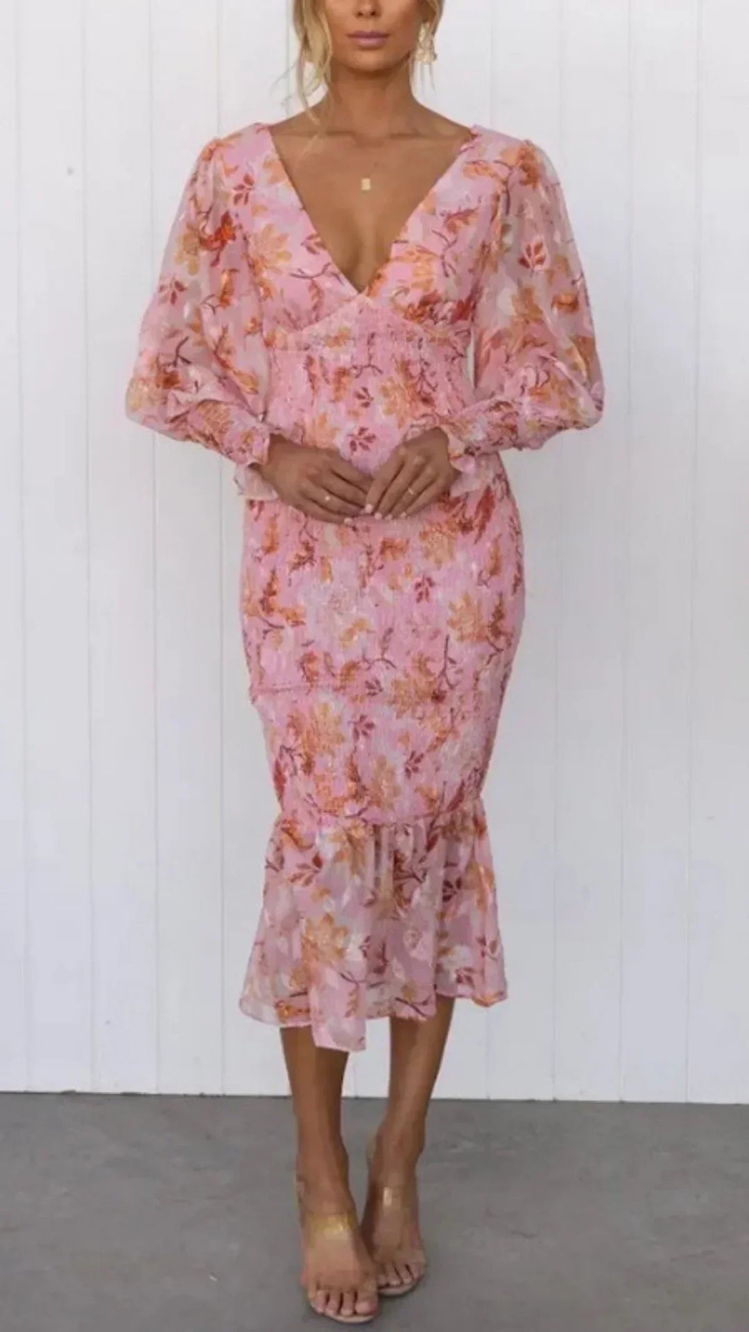 Rosalind | Women's Homecoming Floral Printed V-Neck Midi Dress