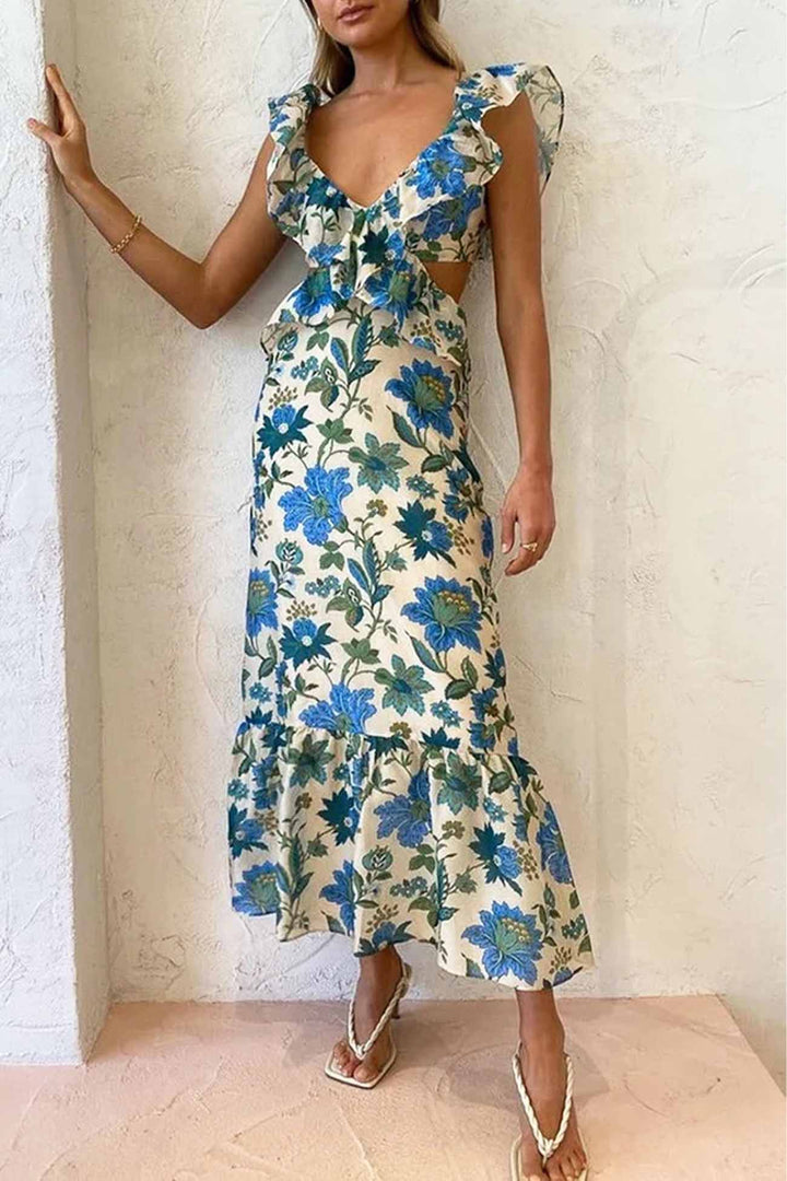 Bethany | Floral Elegant Ruffle Maxi Dress
