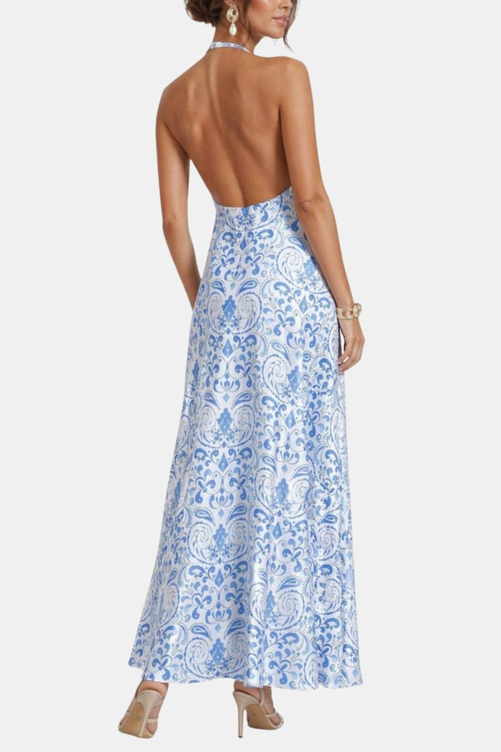 Saskia | Women's Boho Halter Neck Backless Flare Maxi Dress