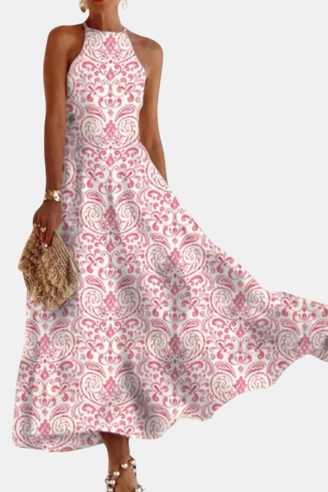Saskia | Women's Boho Halter Neck Backless Flare Maxi Dress