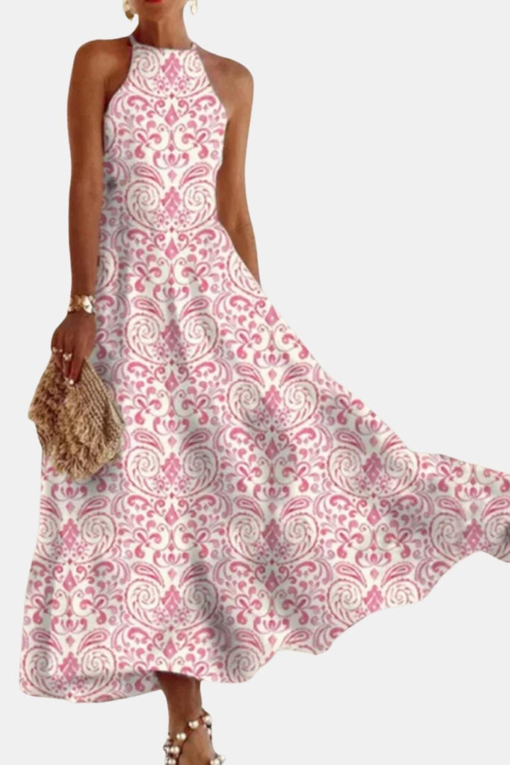 Saskia | Women's Boho Halter Neck Backless Flare Maxi Dress