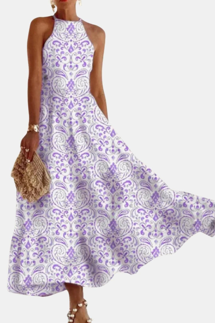 Saskia | Women's Boho Halter Neck Backless Flare Maxi Dress