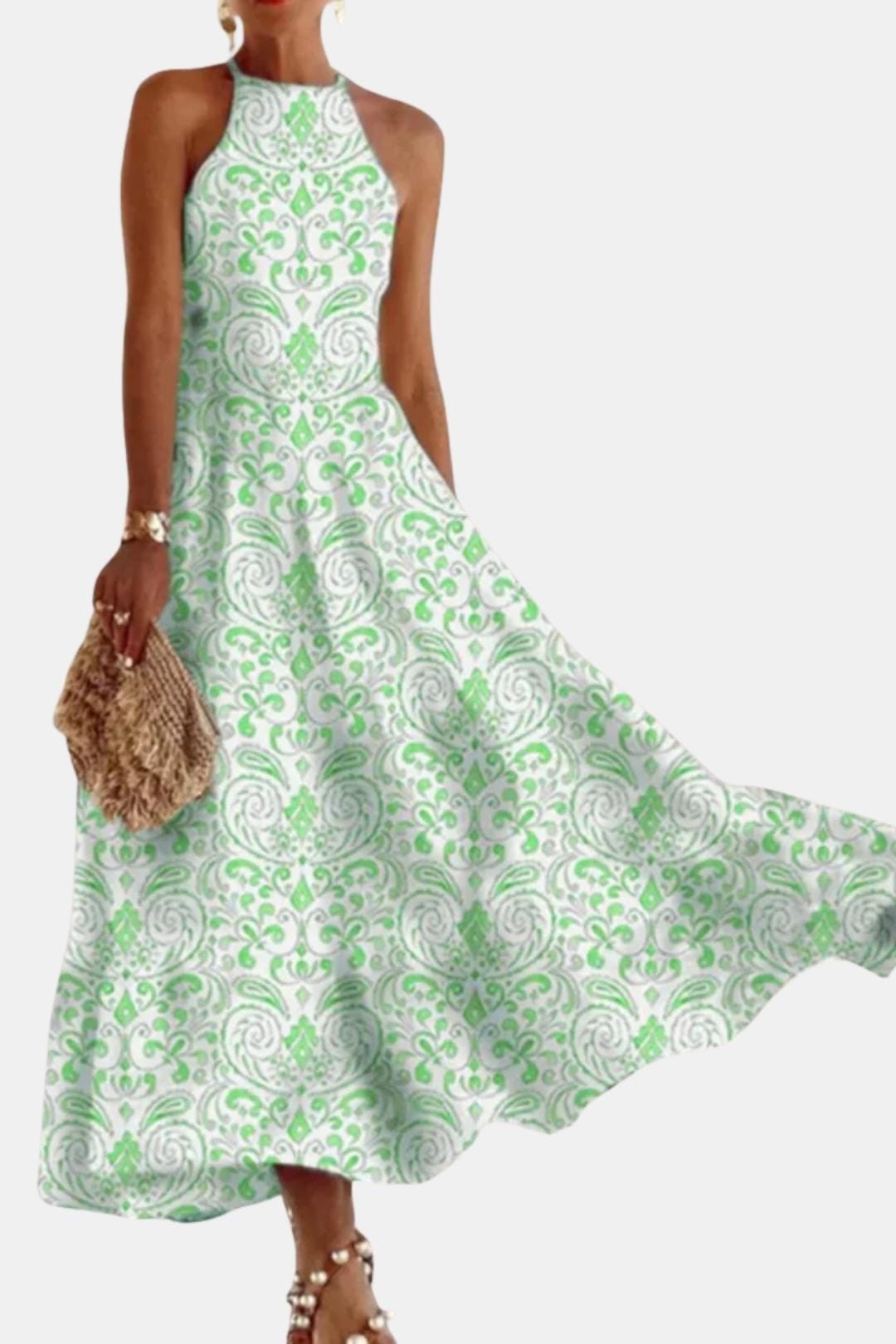 Saskia | Women's Boho Halter Neck Backless Flare Maxi Dress