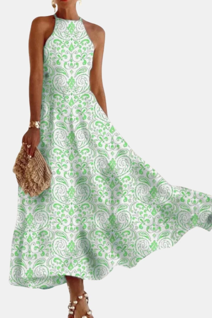 Saskia | Women's Boho Halter Neck Backless Flare Maxi Dress