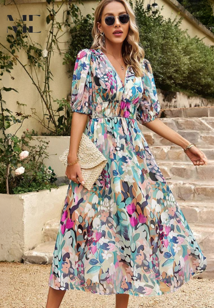 Seraphina | Women's Homecoming Floral V-Neck Midi Dress