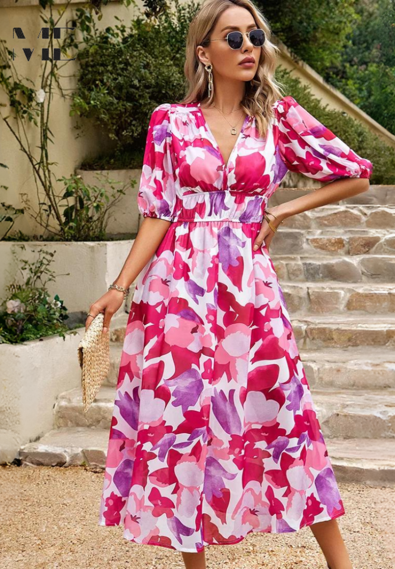 Seraphina | Women's Homecoming Floral V-Neck Midi Dress