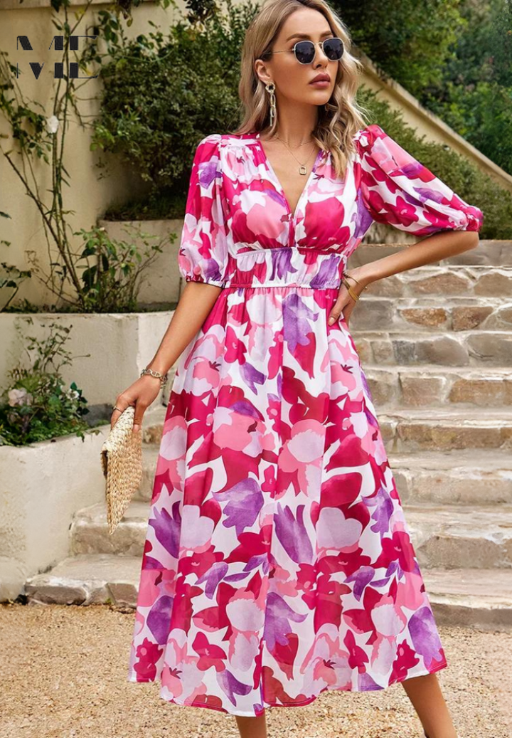 Seraphina | Women's Homecoming Floral V-Neck Midi Dress