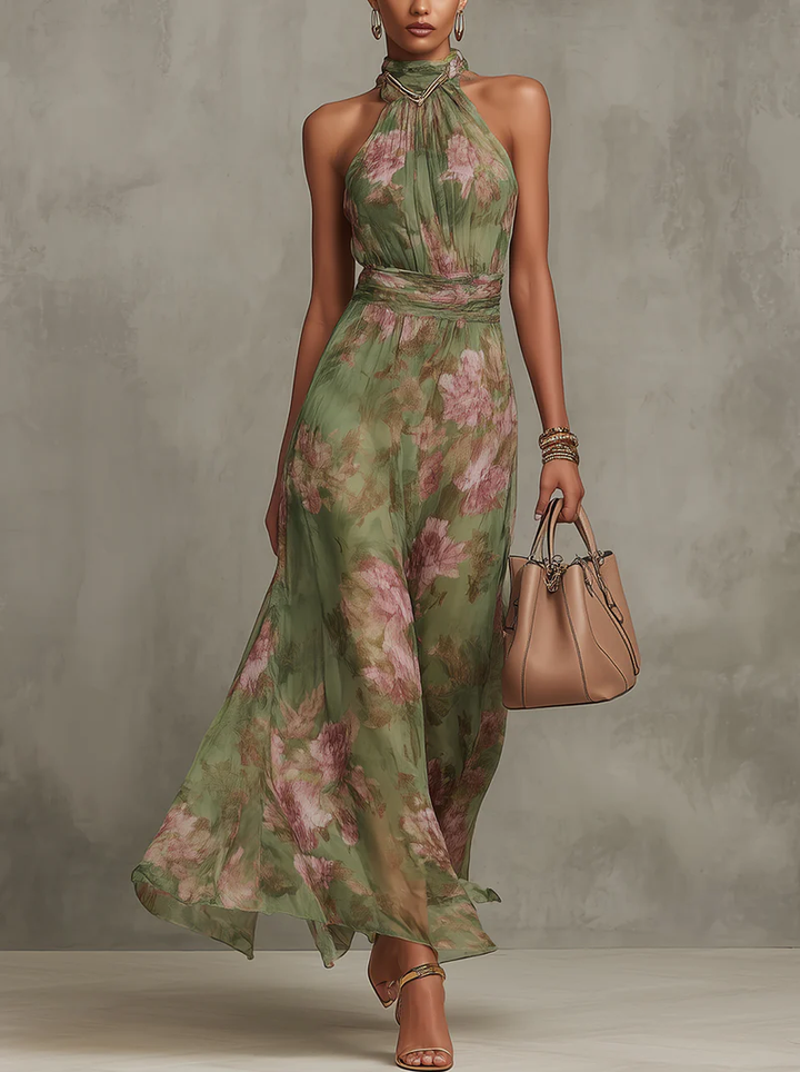 Sophia | Women's Floral Sleeveless Maxi Halter Neck Dress