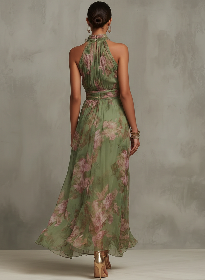 Sophia | Women's Floral Sleeveless Maxi Halter Neck Dress