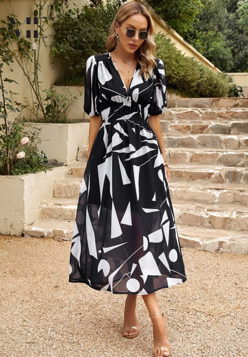Ruby | Women’s Abstract Print Belted Midi Dress