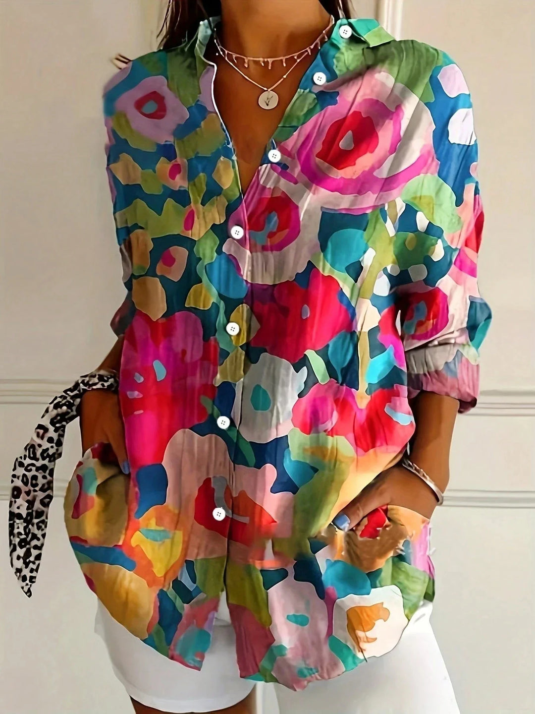 Vivienne | Women's Abstract Printed Long-Sleeve Blouse
