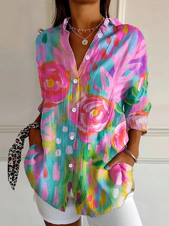 Vivienne | Women's Abstract Printed Long-Sleeve Blouse