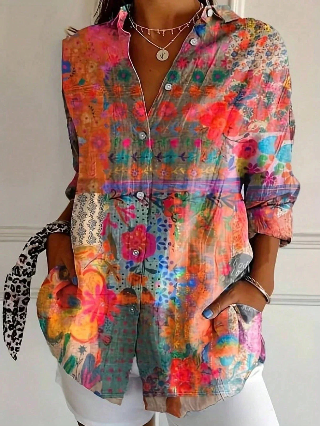 Vivienne | Women's Abstract Printed Long-Sleeve Blouse