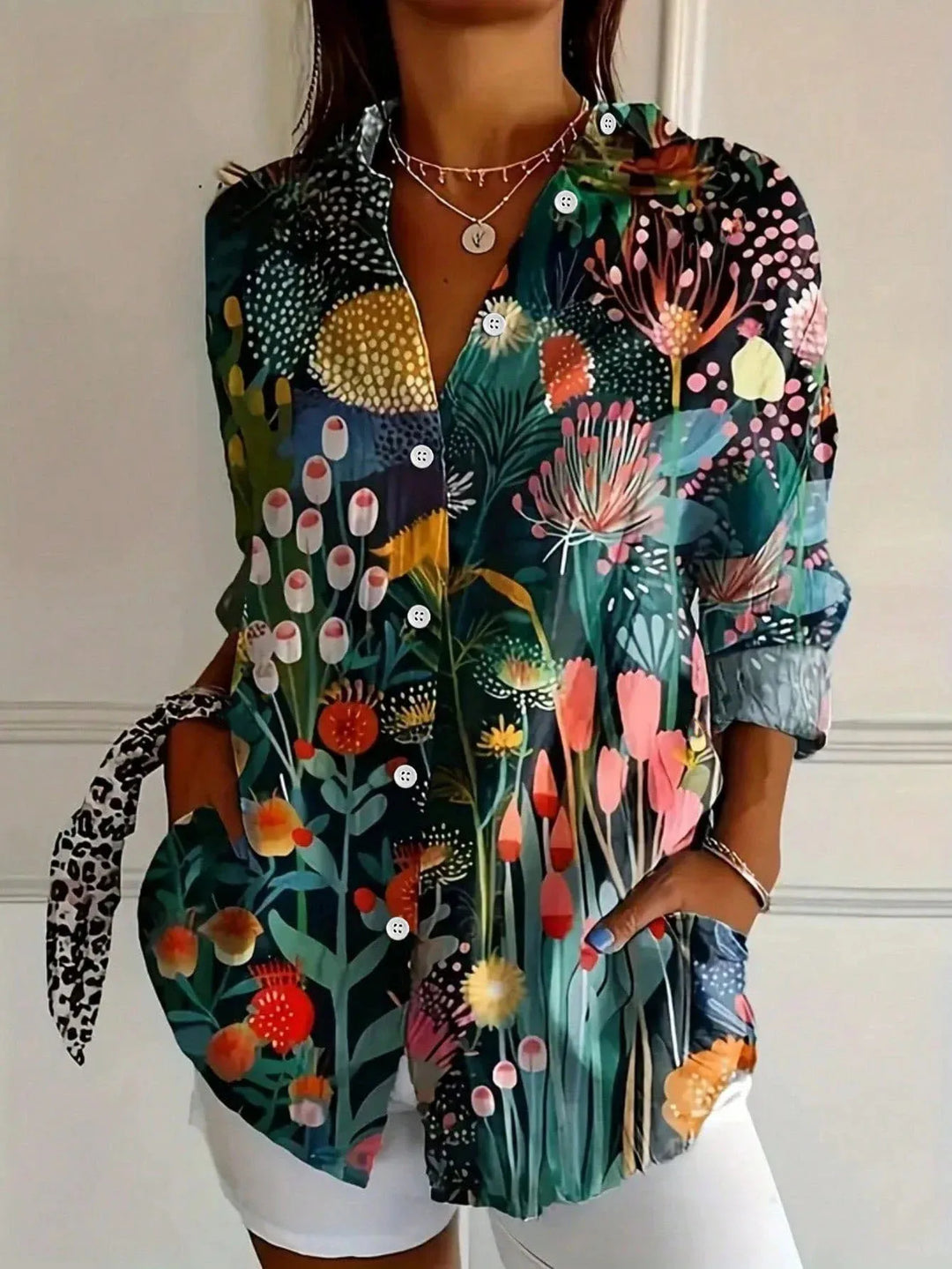 Vivienne | Women's Abstract Printed Long-Sleeve Blouse