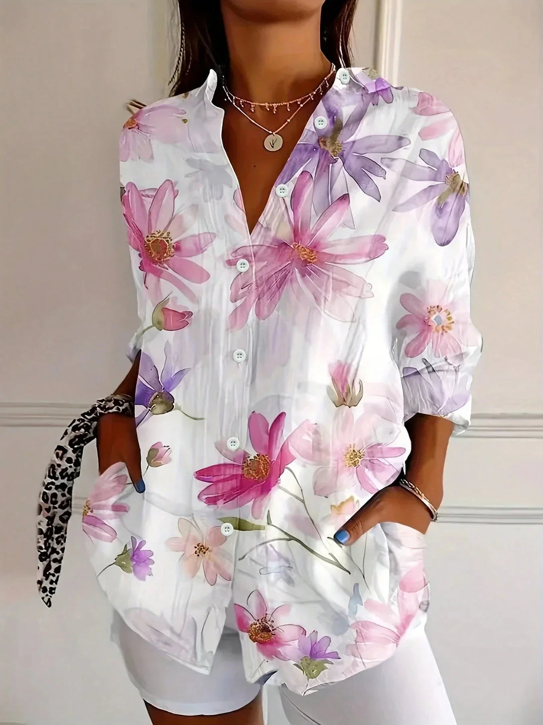 Vivienne | Women's Abstract Printed Long-Sleeve Blouse