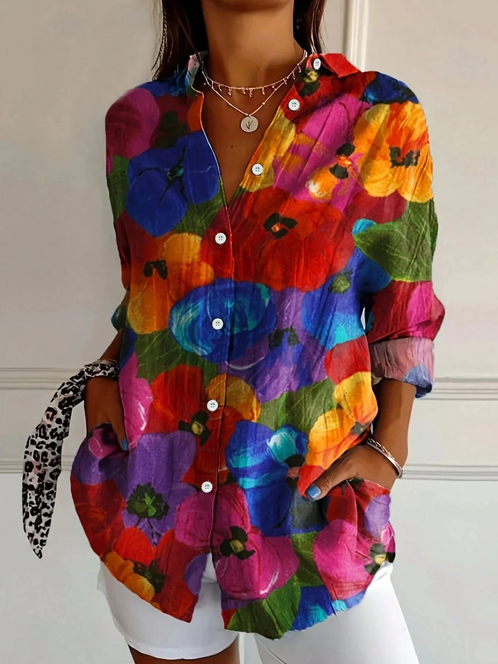 Vivienne | Women's Abstract Printed Long-Sleeve Blouse