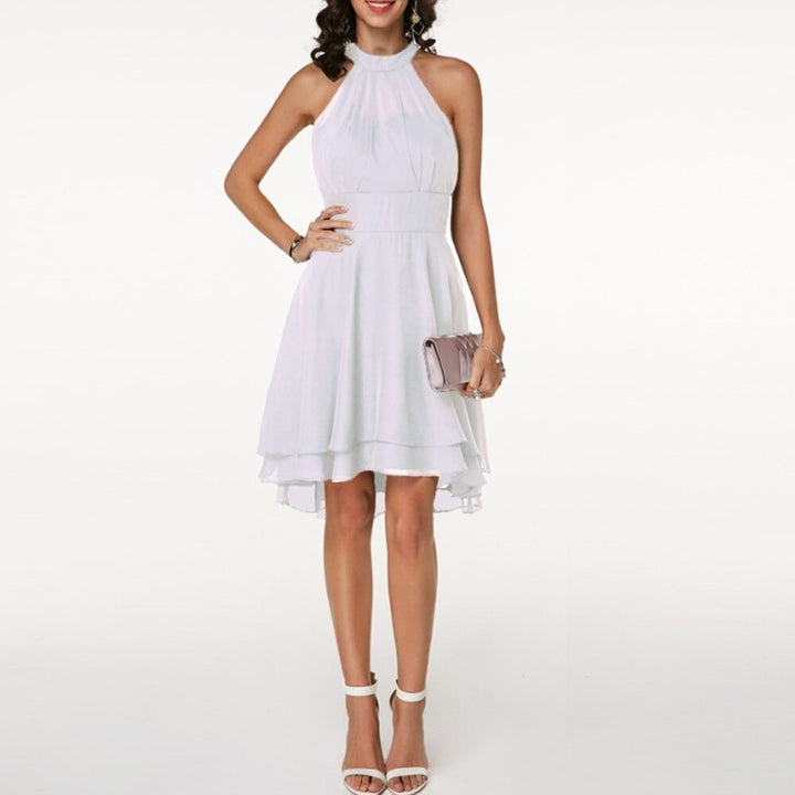 Vivienne | Women's Homecoming Halter-Neck Tiered-Ruffle Mini Dress