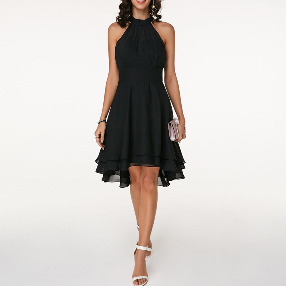 Vivienne | Women's Homecoming Halter-Neck Tiered-Ruffle Mini Dress
