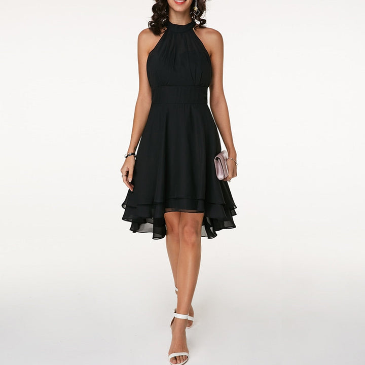 Vivienne | Women's Homecoming Halter-Neck Tiered-Ruffle Mini Dress