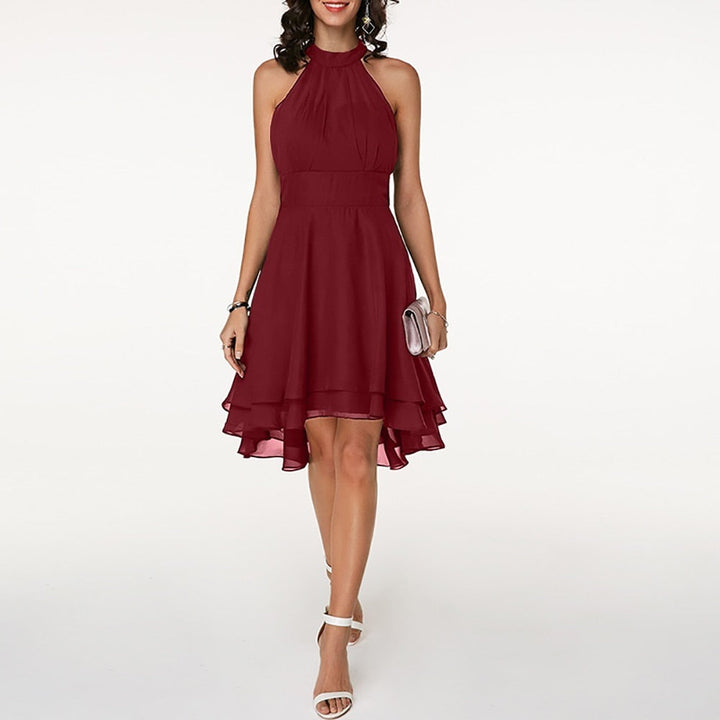 Vivienne | Women's Homecoming Halter-Neck Tiered-Ruffle Mini Dress