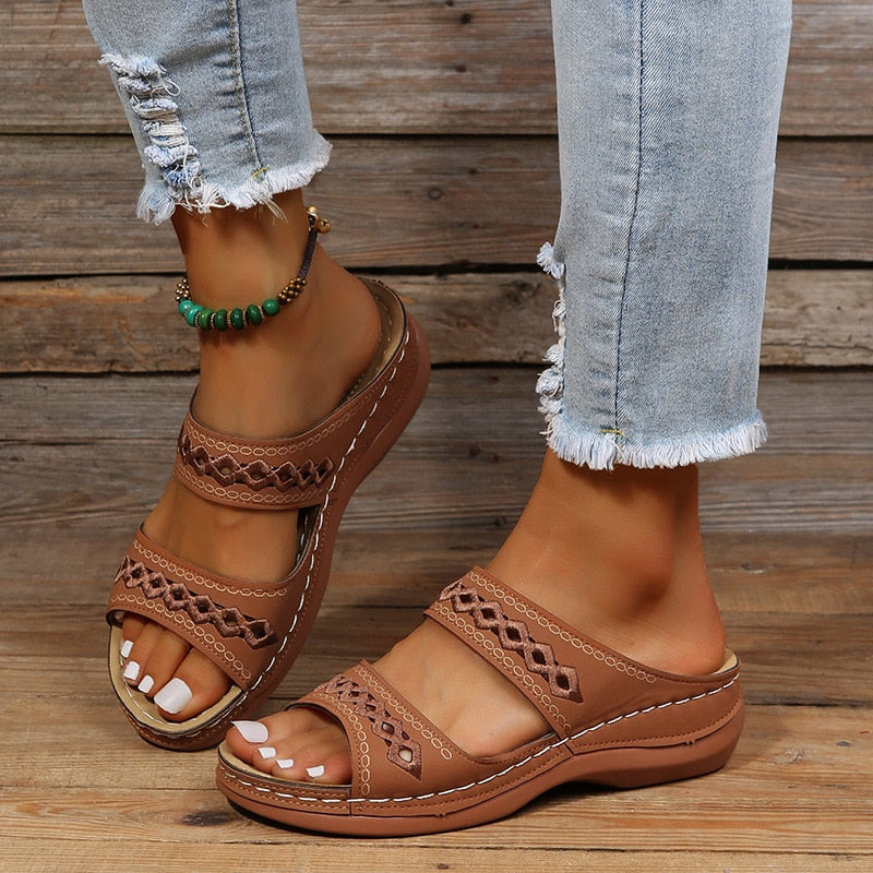 Wren | Women's Boho Orthopedic Double Band Platform Sandals