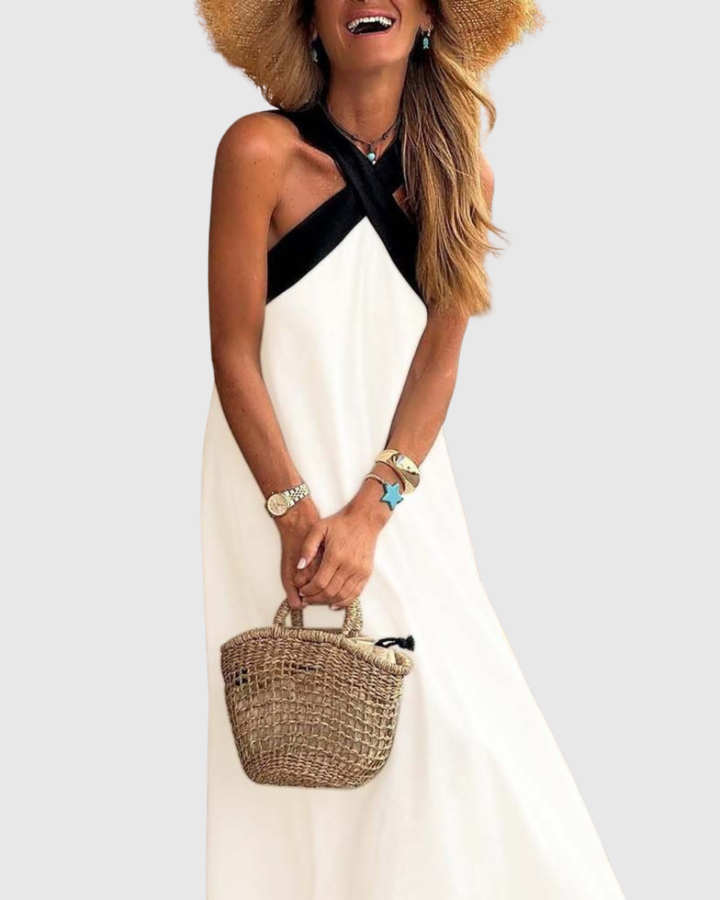 Zaria | Women's Halter Neck Draped Sleeveless Maxi Dress