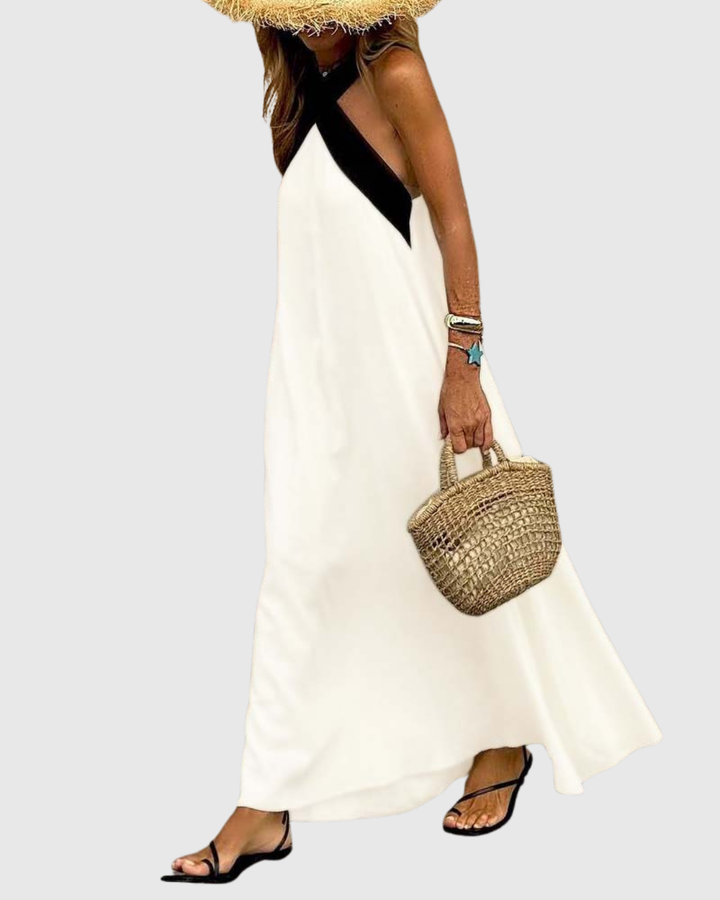 Zaria | Women's Halter Neck Draped Sleeveless Maxi Dress