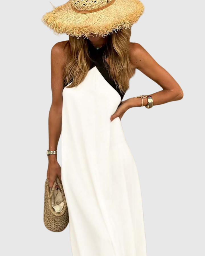 Zaria | Women's Halter Neck Draped Sleeveless Maxi Dress