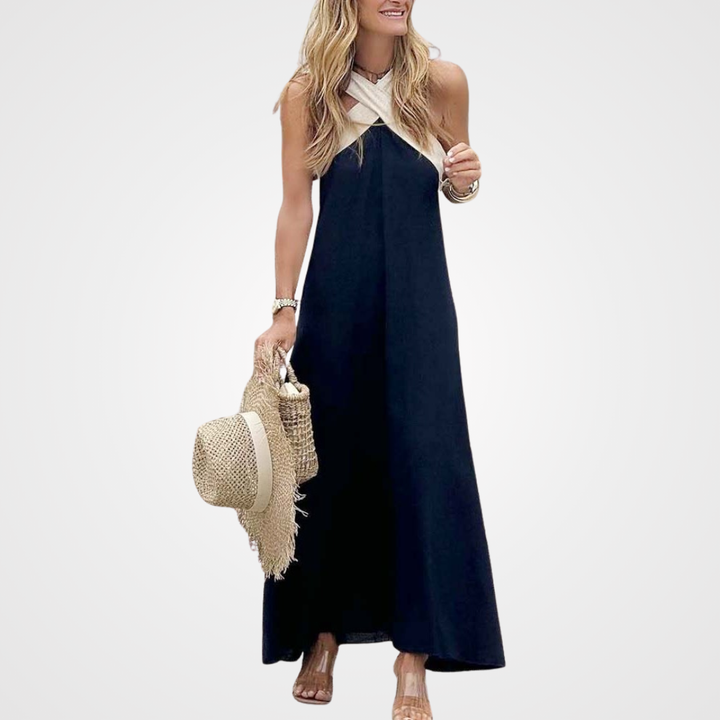 Zaria | Women's Halter Neck Draped Sleeveless Maxi Dress