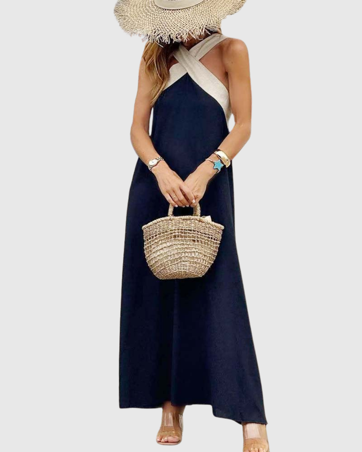 Zaria | Women's Halter Neck Draped Sleeveless Maxi Dress