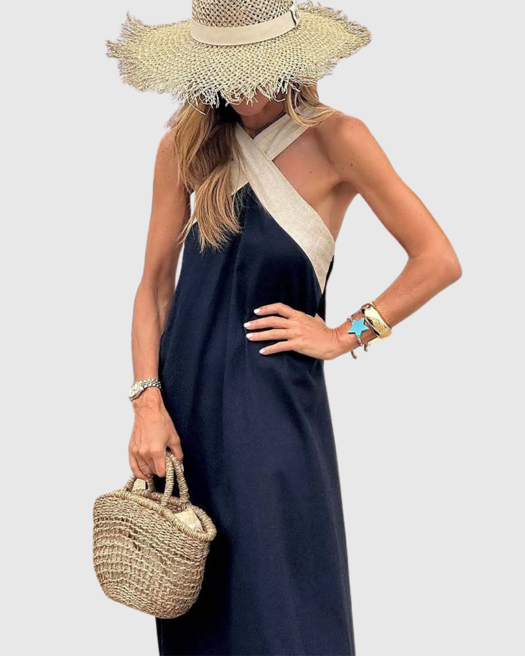 Zaria | Women's Halter Neck Draped Sleeveless Maxi Dress