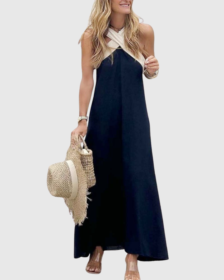 Zaria | Women's Halter Neck Draped Sleeveless Maxi Dress