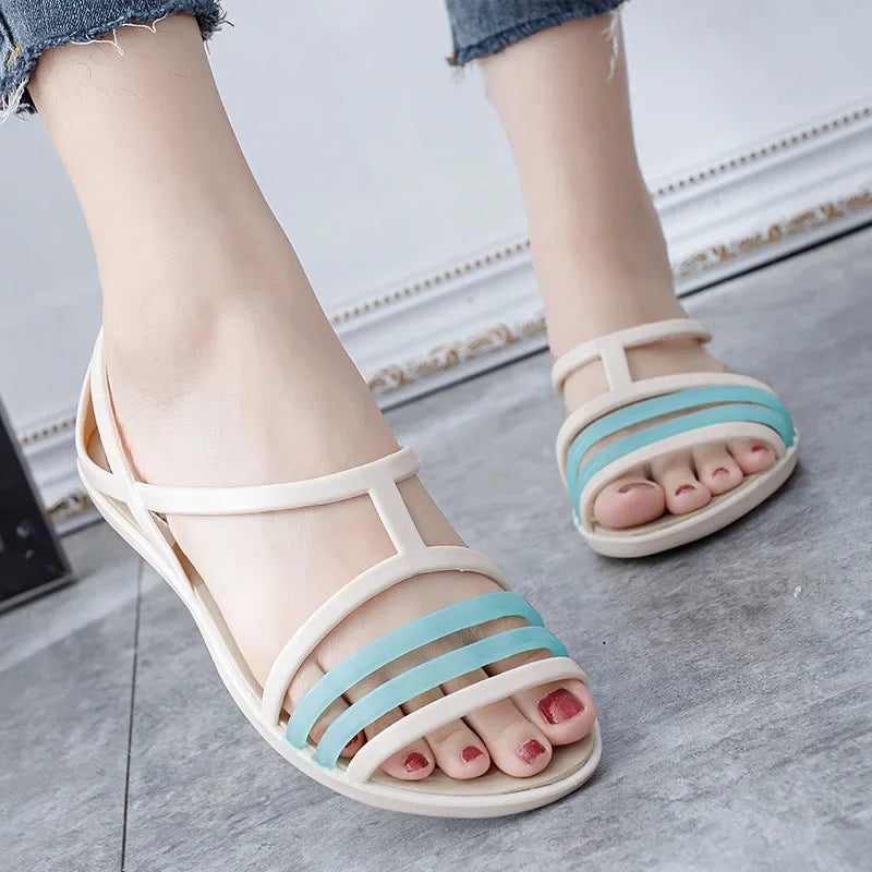 Zinnia | Women's Peep Toe Crisscross Slingback Flat Jelly Sandals