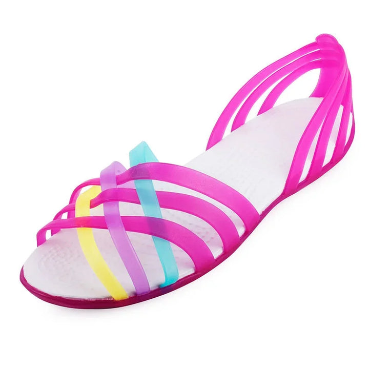 Zinnia | Women's Peep Toe Crisscross Slingback Flat Jelly Sandals