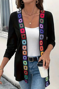 Rosamund | Women's Boho Floral Trim Long Cardigan