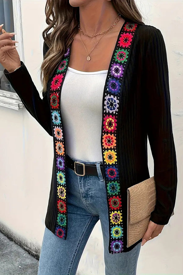 Rosamund | Women's Boho Floral Trim Long Cardigan