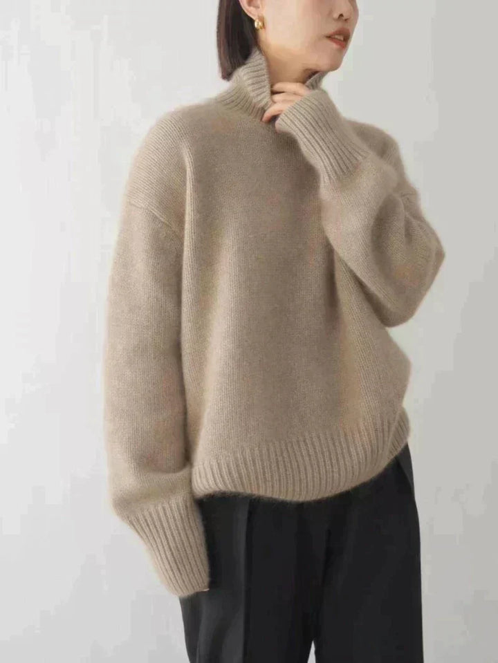 Adalyn ribbed turtleneck sweater in gray, close-up front view