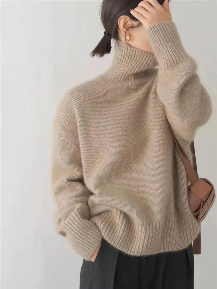 Adalyn ribbed turtleneck sweater in gray, close-up front view