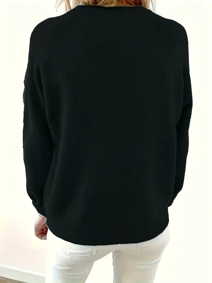 Adeline button front knit sweater in black, back view