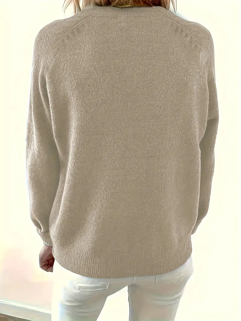 Adeline button front knit sweater in beige, back view