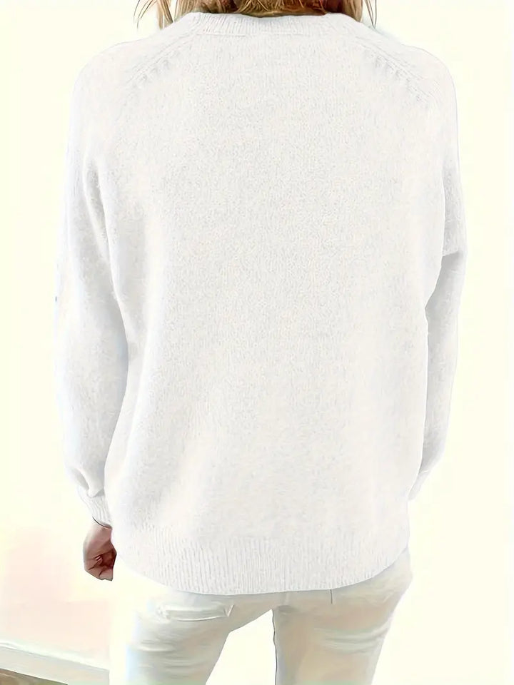 Adeline button front knit sweater in white, back view