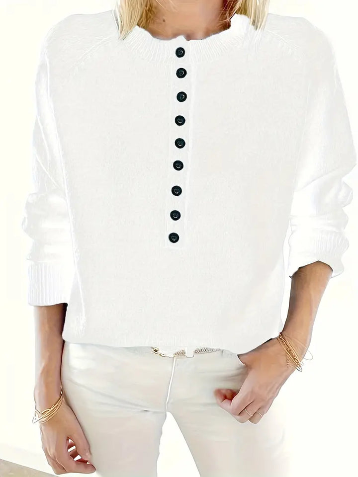 Adeline button front knit sweater in white, front view