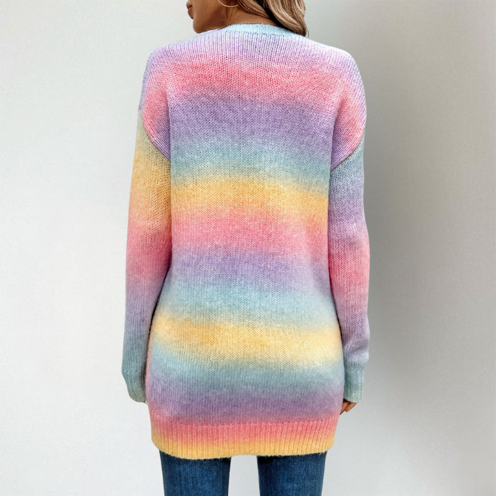 Adeline ombre open front longline cardigan, back view