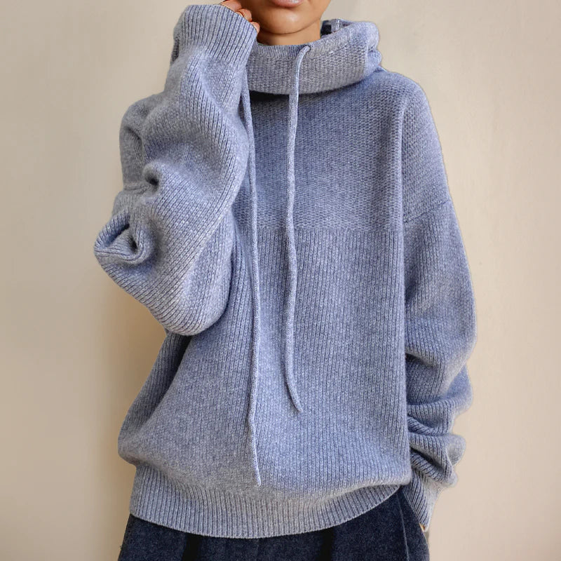 Amara oversized hooded sweater in gray, close-up view
