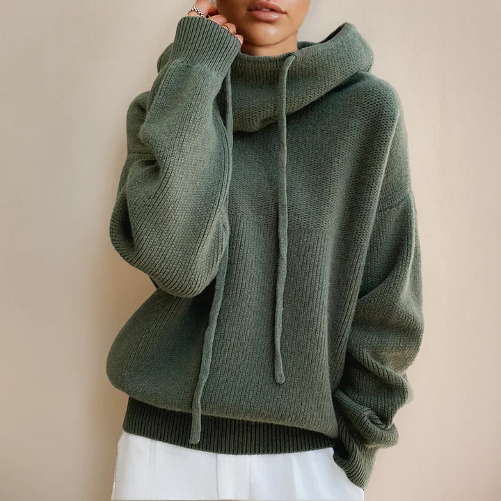 Amara oversized hooded sweater in green, front view