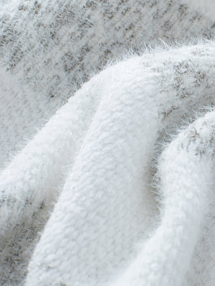 Amara striped turtleneck oversized sweater, knit fabric close-up