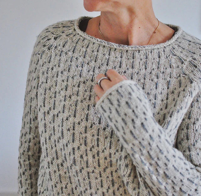 Beatrix textured knit sweater close-up on neckline and sleeve