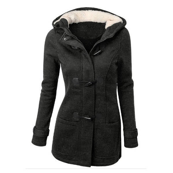Beatrix hooded coat in dark gray, front view