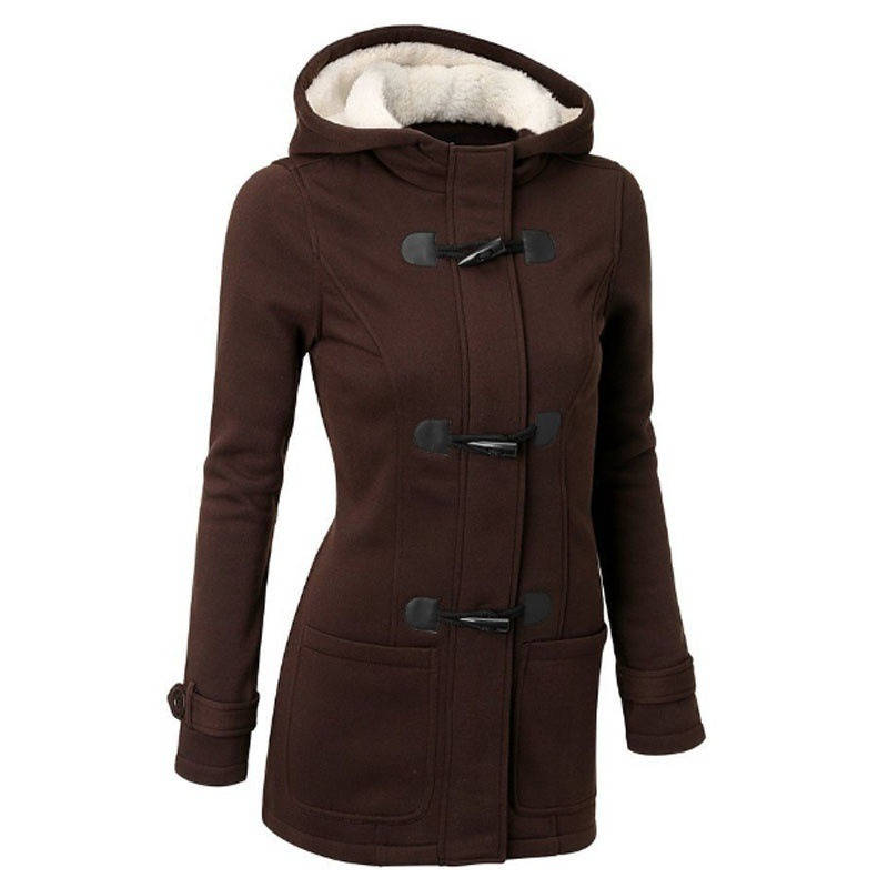 Beatrix hooded coat in coffee brown, front view