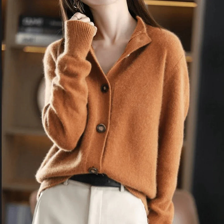 Bellamy orange button front knit cardigan, front view